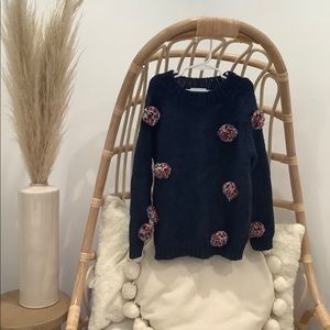 Navy Sweater with Rainbow Pom Poms